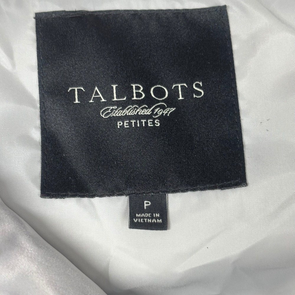 Talbots Petites Down Puffer Vest Quilted Zip Silver Womens Turtleneck Button EUC - Picture 3 of 9